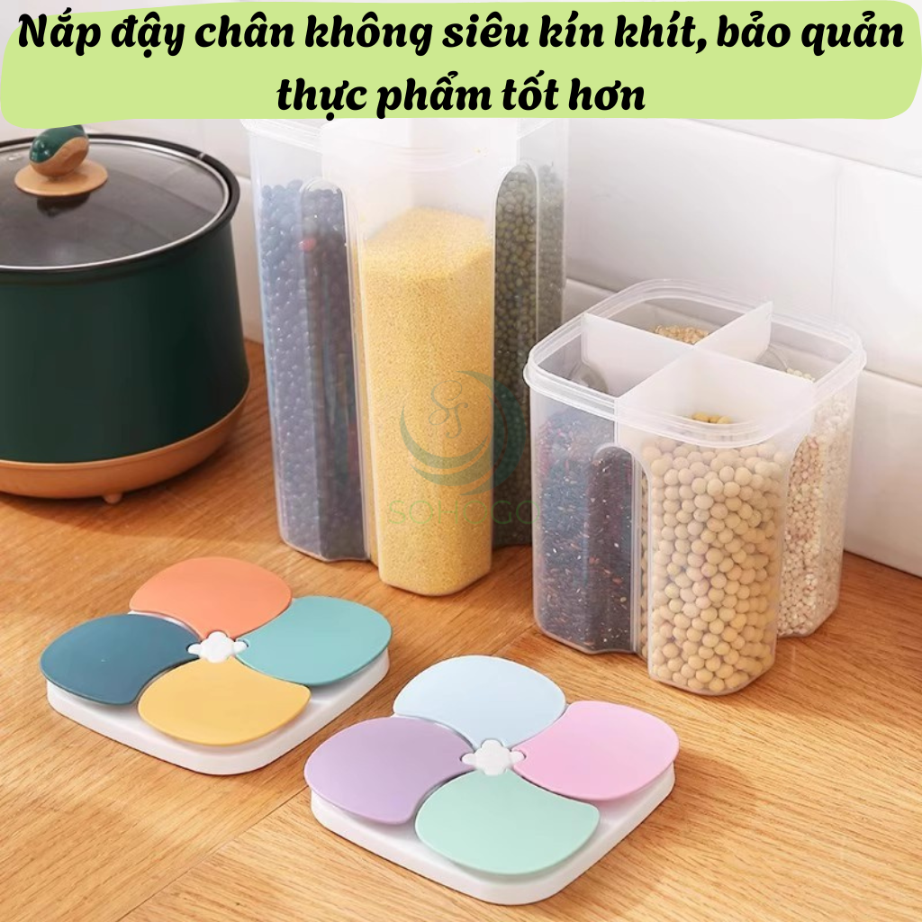Hộp đựng đồ khô chống ẩm, chống mốc, chống côn trùng- Thùng đựng ngũ côc 4 ngăn