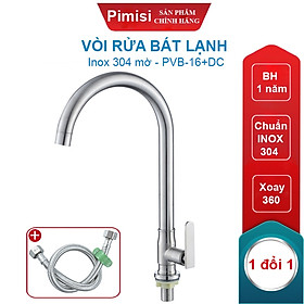Vòi Rửa Bát Inox 304 Pimisi PVB-16+DC Đơn 1 Đường Nước Lạnh Gắn Chậu Rửa Chén Âm - Dương Bàn Đá Nhà Bếp | Chính Hãng