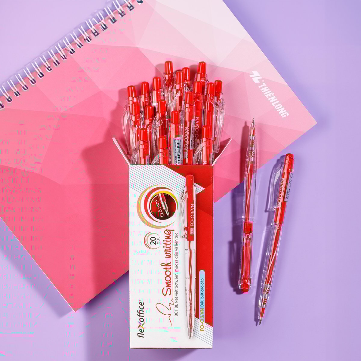 Combo 5/10/20 Bút bi Thiên Long FO-03 ngòi 0.5mm mực xanh đỏ đen cấu tạo 3 cạnh dễ cầm mực không độc hại tiêu chuẩn quốc tế