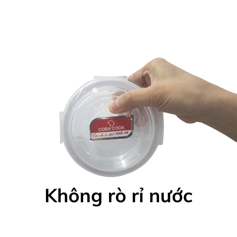 Bộ 4 hộp thủy tinh 2 hộp chữ nhật 370ml + 2 hộp tròn 400ml đựng thực phẩm COBA