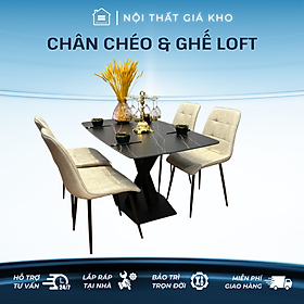 Bàn ăn mặt đá phiến chân chéo kết hợp ghế Loft -  bàn ăn mặt đá nhập khẩu