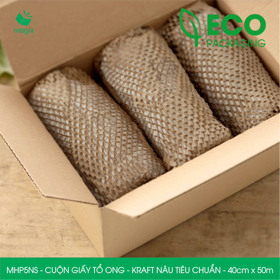 MHP5NS - 40cm x 50m - Cuộn giấy tổ ong chống sốc - Kraft nâu Tiêu Chuẩn - Giấy gói hàng, gói quà