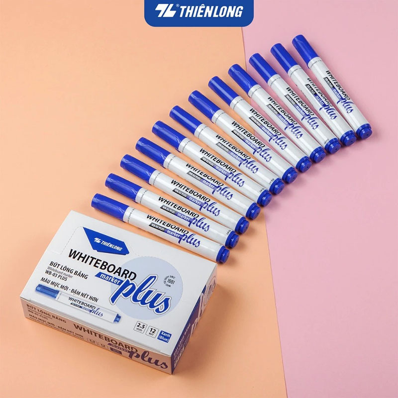 Bút viết bảng Thiên Long WB-03 Plus - Whiteboard Marker màu mực mới đậm nét hơn, dễ xóa sạch và an toàn cho da tay