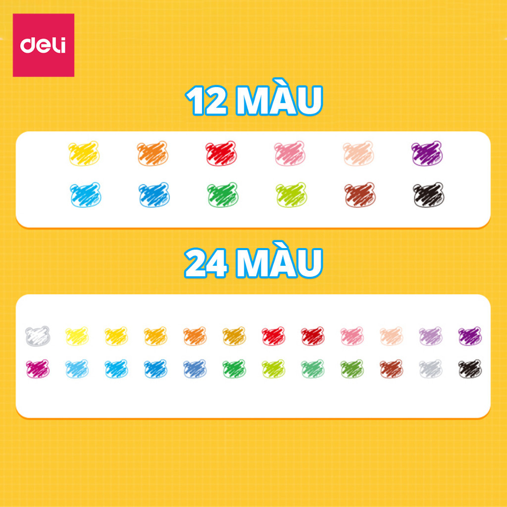 Màu sáp dầu học sinh Colorkids 12/24 màu Deli- Sáp màu dầu siêu mịn, màu sắc tươi sáng, an toàn ít mùi, tô màu mỹ thuật