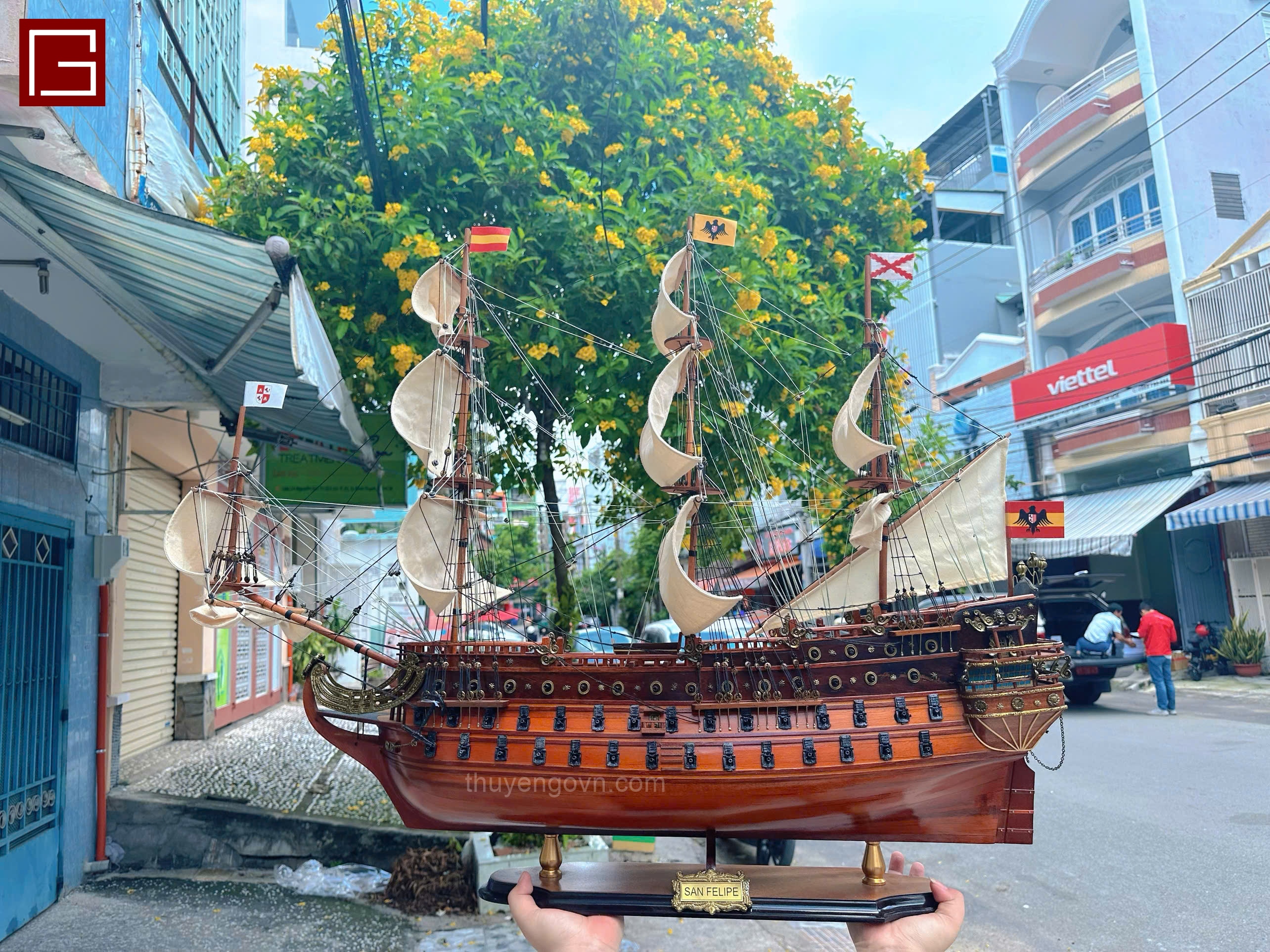 Mô Hình Thuyền Gỗ Phong Thủy Gia Nhiên, Thuyền Buồm Gỗ SAN FELIPE, thuyền buồm phong thủy chính hãng
