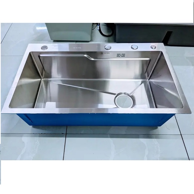 Combo chậu rửa chén bát 1 hố lớn Valenza 7846 inox sus304 chuẩn 100% kèm vòi rửa bát dáng Vuông Valenza sus304, bộ xả to ngăn mùi, khay inox kín-TẶNG BÌNH NƯỚC RỬA CHÉN