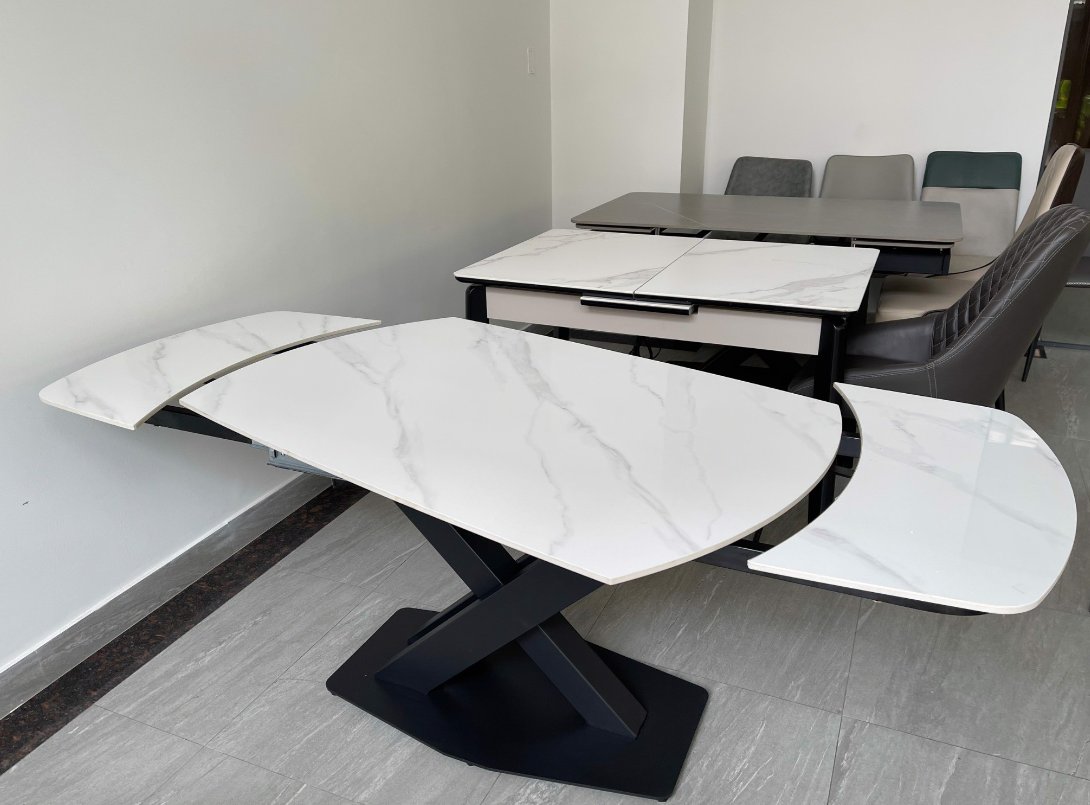 Bàn ăn thông minh xoay mặt đá Tundo chân sắt sơn tĩnh điện kích thước 1m2/1m8 x 90 x 75cm