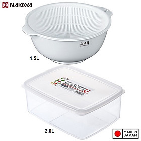 Hộp đựng/cất bảo quản thực phẩm ( Chữ nhật 2000ml ) + 01 Rổ nhựa 2 lớp (1.5 L) cao cấp ( Giao hàng ngẫu nhiên ) - Hàng nội địa Nhật Bản.