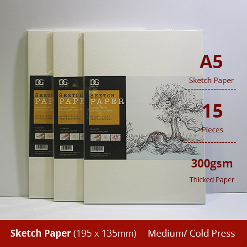 Giấy vẽ A5L chuyên dụng cao cấp giấy Sketch vẽ đẹp 2 mặt, chất giấy có vân màu trắng kem sang, giấy nhập khẩu 100% từ Ý định lượng 300gsm, xấp giấy15 tờ Green Art - Hàng chính hãng