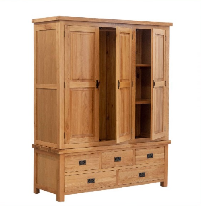 Tủ áo gỗ sồi 3 cánh 5 ngăn kéo Tundo KT 160 x 60 x 200cm