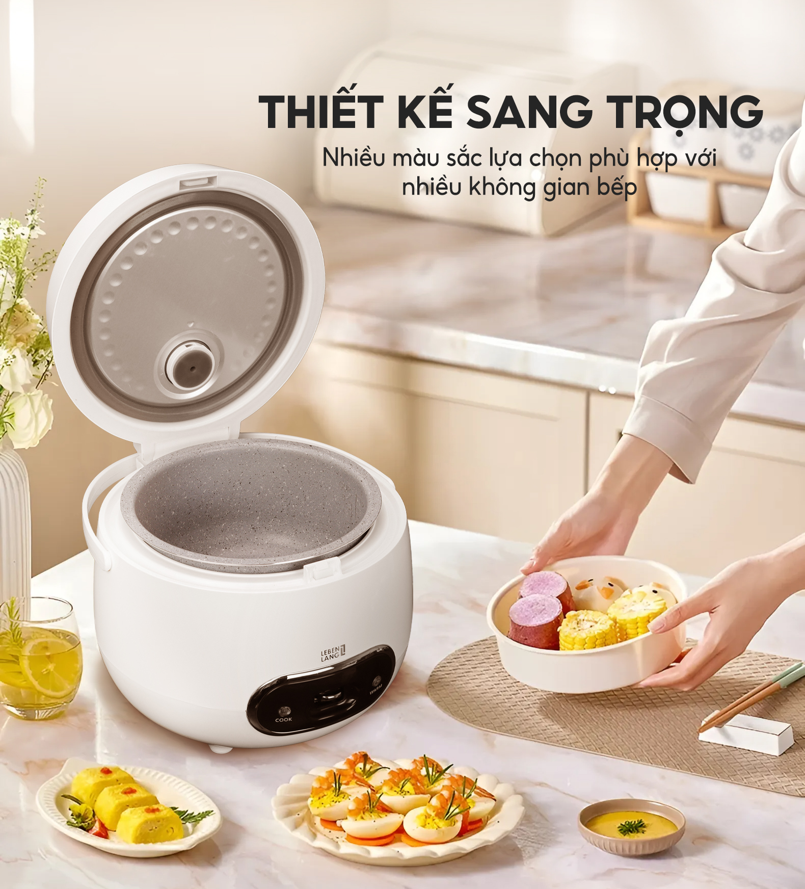 Nồi cơm điện Lebenlang LBL0589 dung tích 1200ml, công suất 500W, thiết kế đơn giản hiện đại - hàng chính hãng