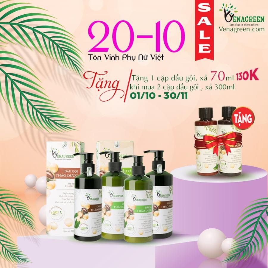 Cặp dầu gội xả thảo dược 300ml VENAGREEN chống xơ tóc, rụng tóc, chăm sóc tóc hư tổn