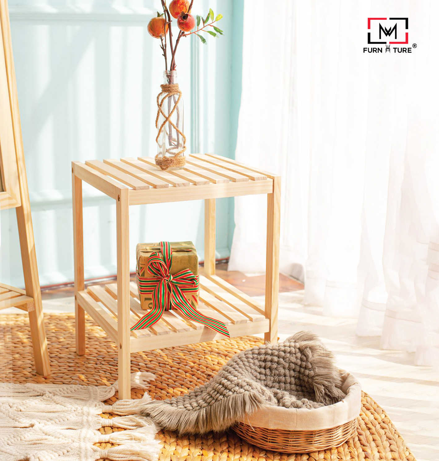 KỆ GỖ TRANG TRÍ HÀN QUỐC, KỆ ĐẦU GIƯỜNG 2 TẦNG - SHELF 2F