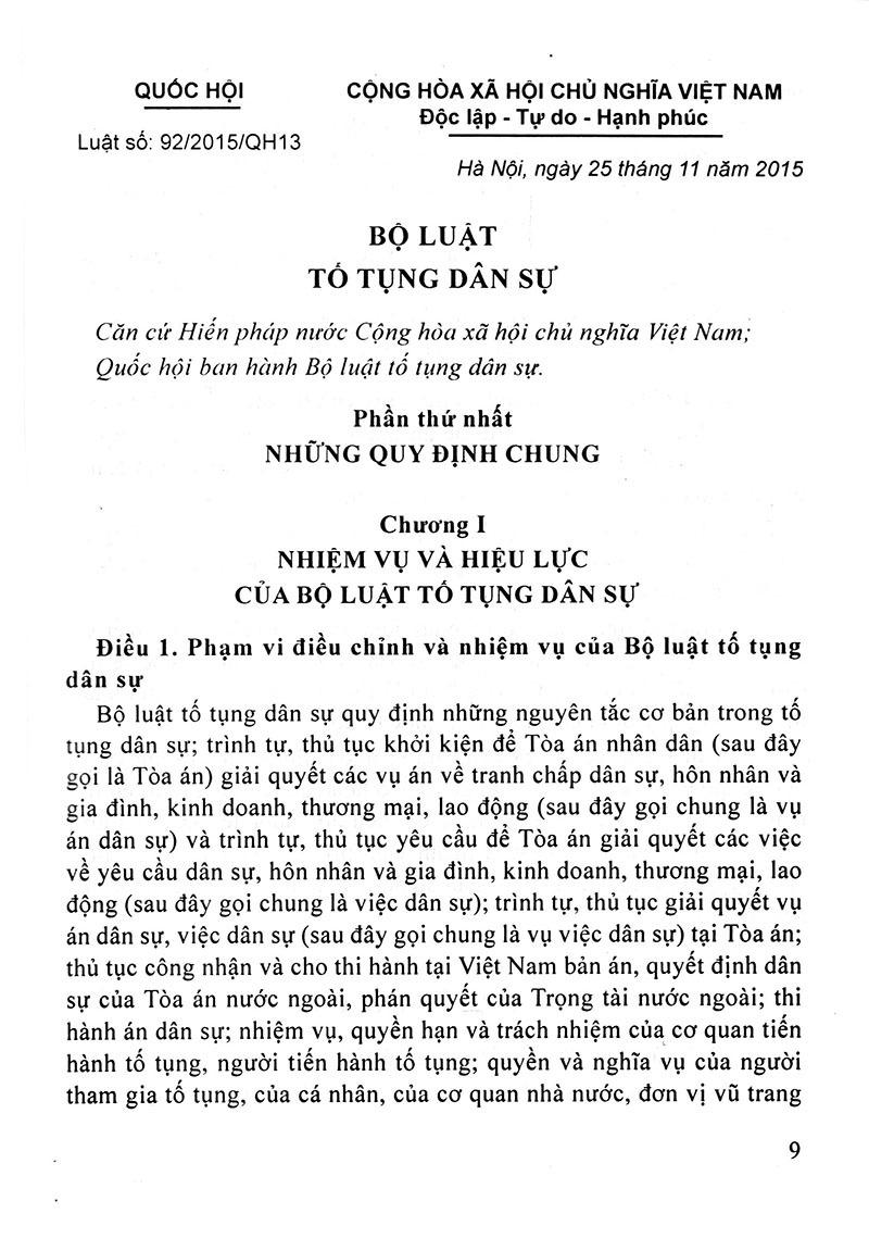 Bộ Luật Tố Tụng Dân Sự Của Nước Cộng Hòa Xã Hội Chủ Nghĩa Việt Nam (2016)