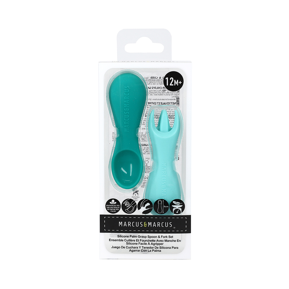 Bộ thìa nĩa tập ăn silicon cho bé Palm Grasp Marcus & Marcus, từ 12 tháng - Ollie