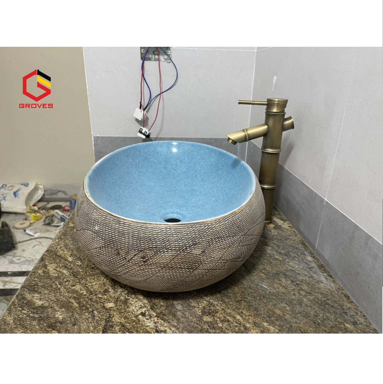 CHẬU RỬA MẶT, LAVABO NHẬP KHẨU CAO CẤP GROVES MEN XANH NGỌC 8126
