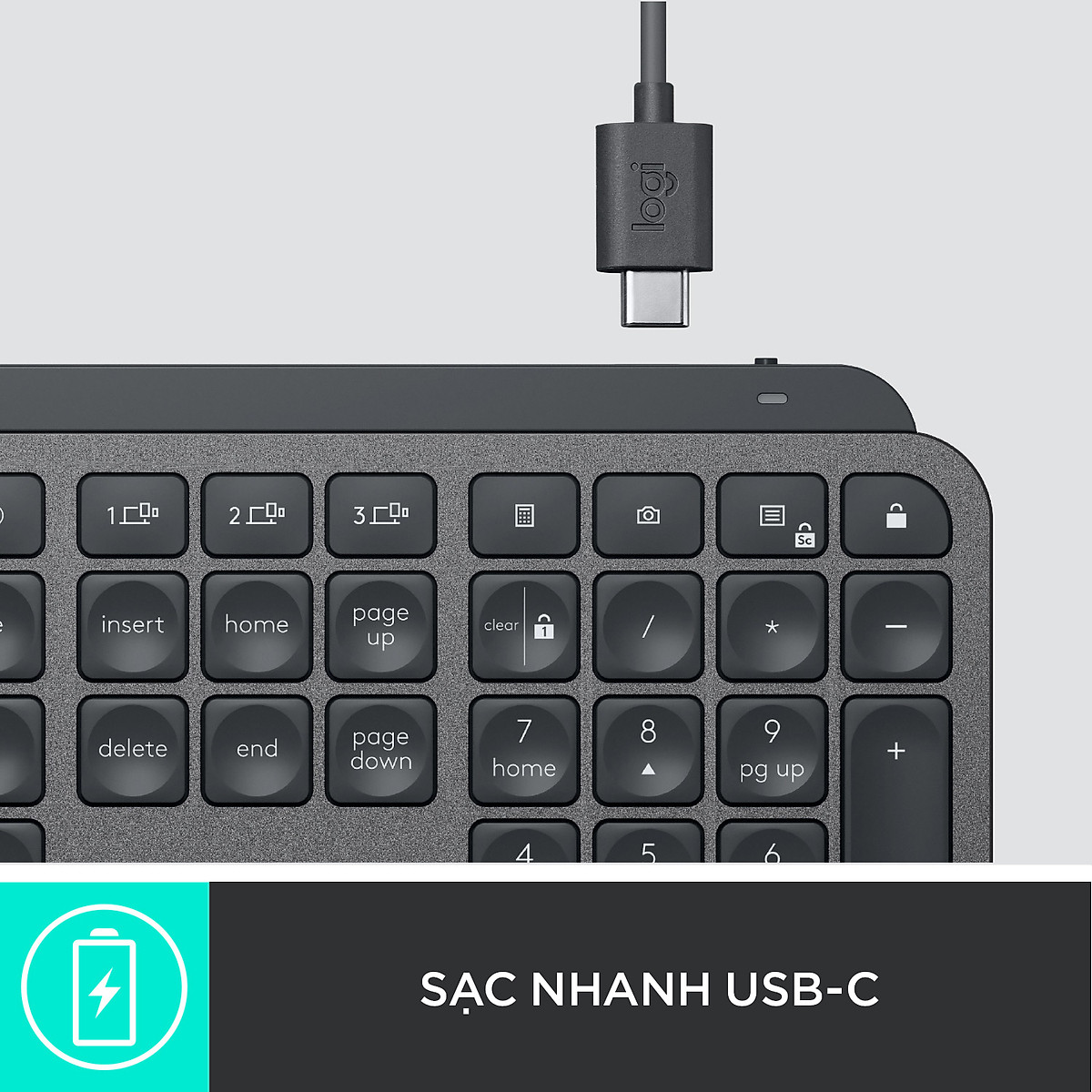 Bàn phím không dây Bluetooth Logitech MX Keys - đa thiết bị, sạc nhanh, Mac/ PC -Hàng chính hãng