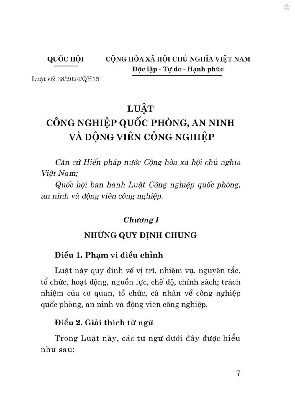 Luật công nghiệp quốc phòng , an ninh và động viên công nghiệp 2024 - bàn in 2024