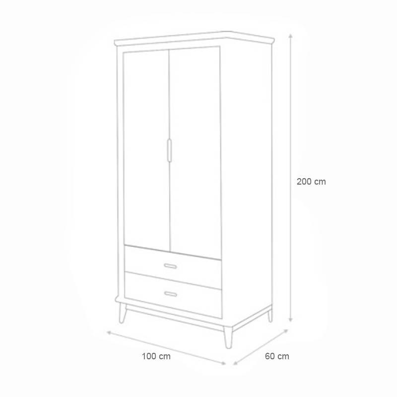 Tủ Quần Áo 2 Cánh Vivid Gỗ Tự Nhiên 1M2 Ibie BSW2VIVR12 - Trắng (120 x 60 cm)
