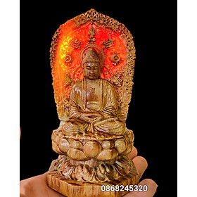 Tượng phật adi đà mini bằng gỗ huyết long mọng dầu kt 13×7×6cm 