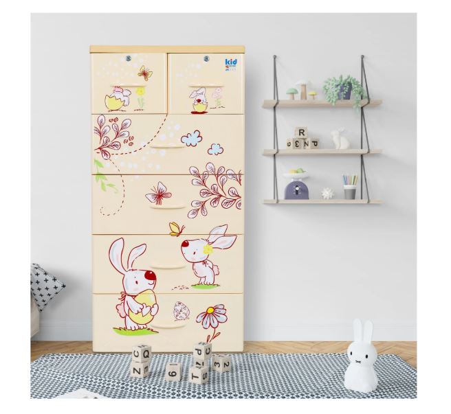 Tủ nhựa 5 tầng Qui Phúc KID màu hồng mẫu Con Thỏ KT 600 x 470 x 1300 mm _ Juno Sofa hàng lắp sẵn