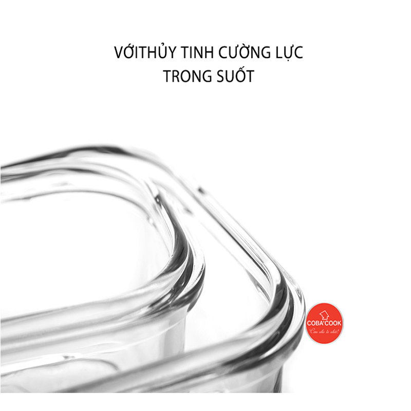 Bộ 3 hộp chữ nhật 370ml đựng cơm kèm túi hộp thủy tinh giữ nhiệt COBA