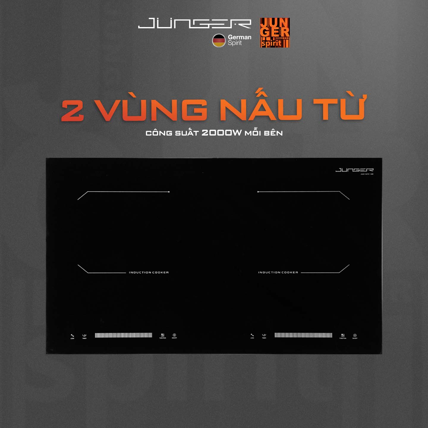 Bếp từ đôi Junger CEJ-202-II 4000W Tích hợp khóa phím an toàn Hàng Chính Hãng Bảo Hành 36 Tháng