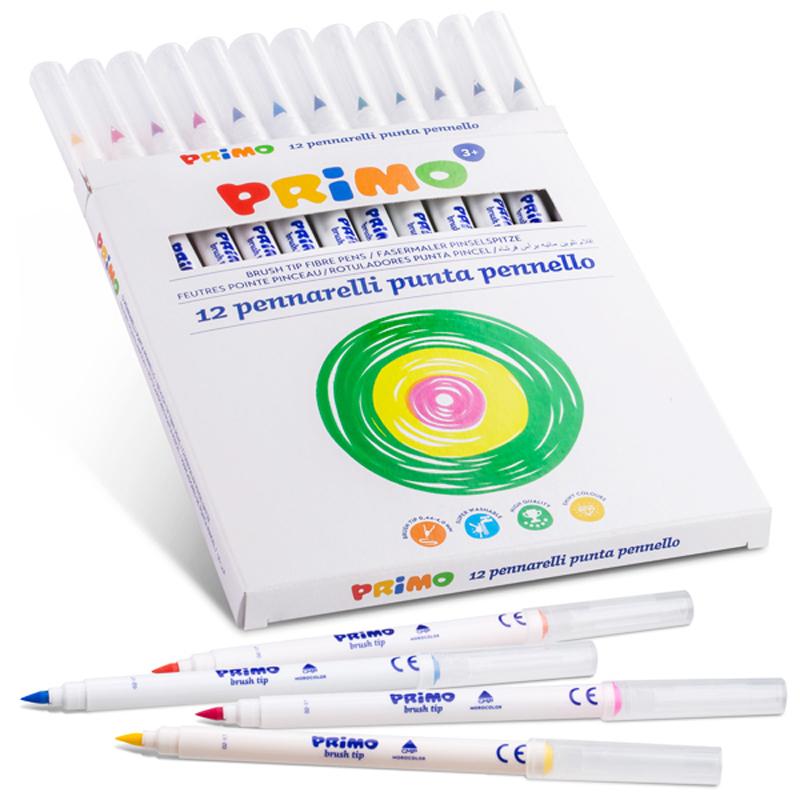 Hộp 12 Bút Lông Màu Rửa Được Brush Tip Fibre Pens 4.0 mm - Primo 618BT12