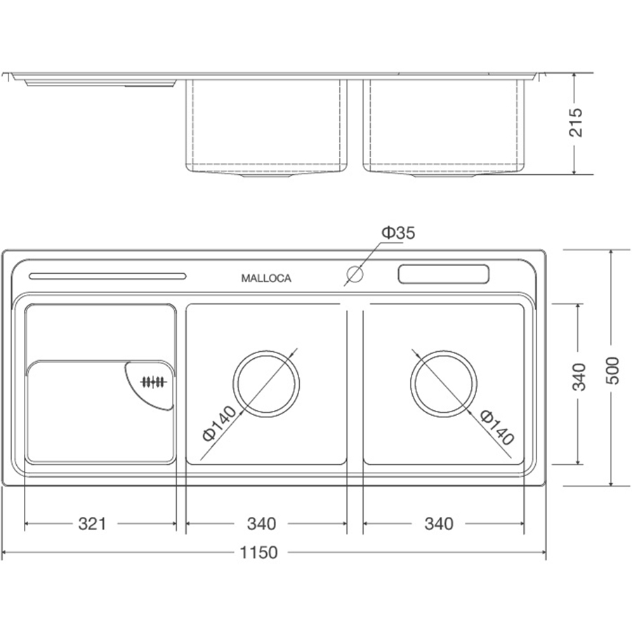 Chậu rửa chén Inox Malloca MS 8816