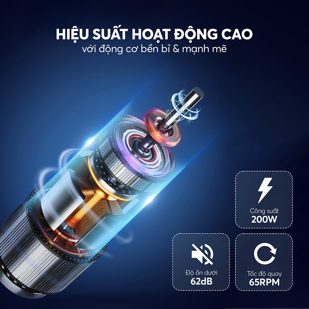 Máy ép chậm Elmich JEE-8769, công suất 200W, tốc độ quay 65 vòng/phút, độ ồn thấp dưới 62db - Hàng chính hãng