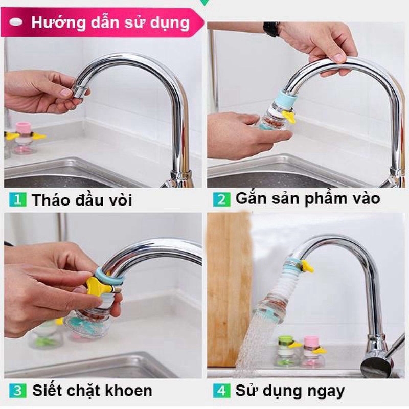 Vòi tăng áp suất , đầu vòi nối rửa bát tăng áp xoay 360 độ cho bồn rửa chén có than hoạt tính