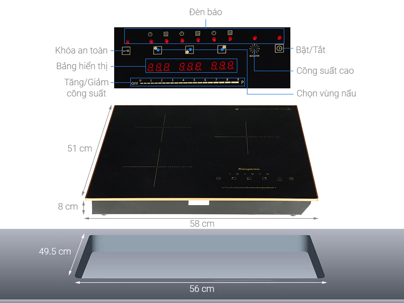 Bếp từ hồng ngoại ba vùng nấu Kangaroo KG446i - Hàng chính hãng