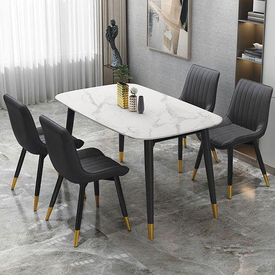 Bộ bàn ghế ăn mặt đá cẩm thạch nhân tạo 4 ghế Loft