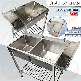 COMBO Chậu Rửa Chén Bát Có Chân Lắp Thêm Bàn Chờ Nhiều Kích Thước - Tặng bộ đầu hút nước rửa chén tiện lợi