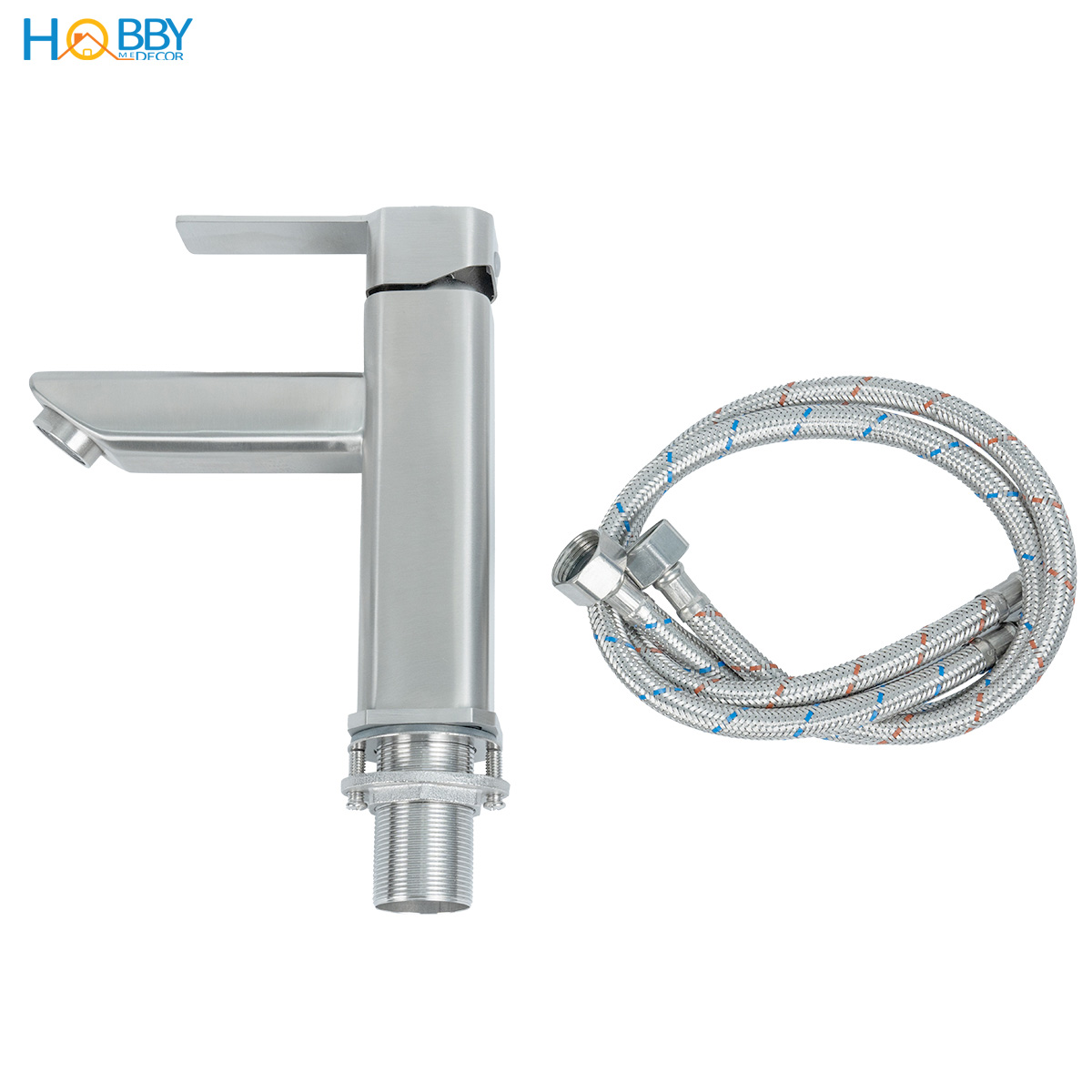 Vòi chậu rửa mặt nóng lạnh thân vuông inox 304 Hobby home decor VRM12