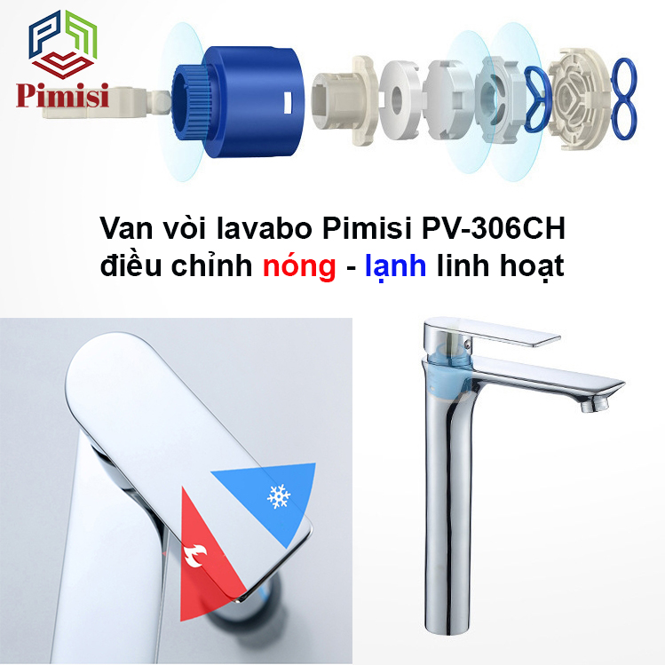 Vòi Chậu Lavabo Pimisi PV-306CH Thân Cao 30cm Cho Chậu Lavabo 1 Lỗ Của Phòng Tắm - Gật Gù Đồng Thau Mạ Xi Sáng Bóng | Chính Hãng