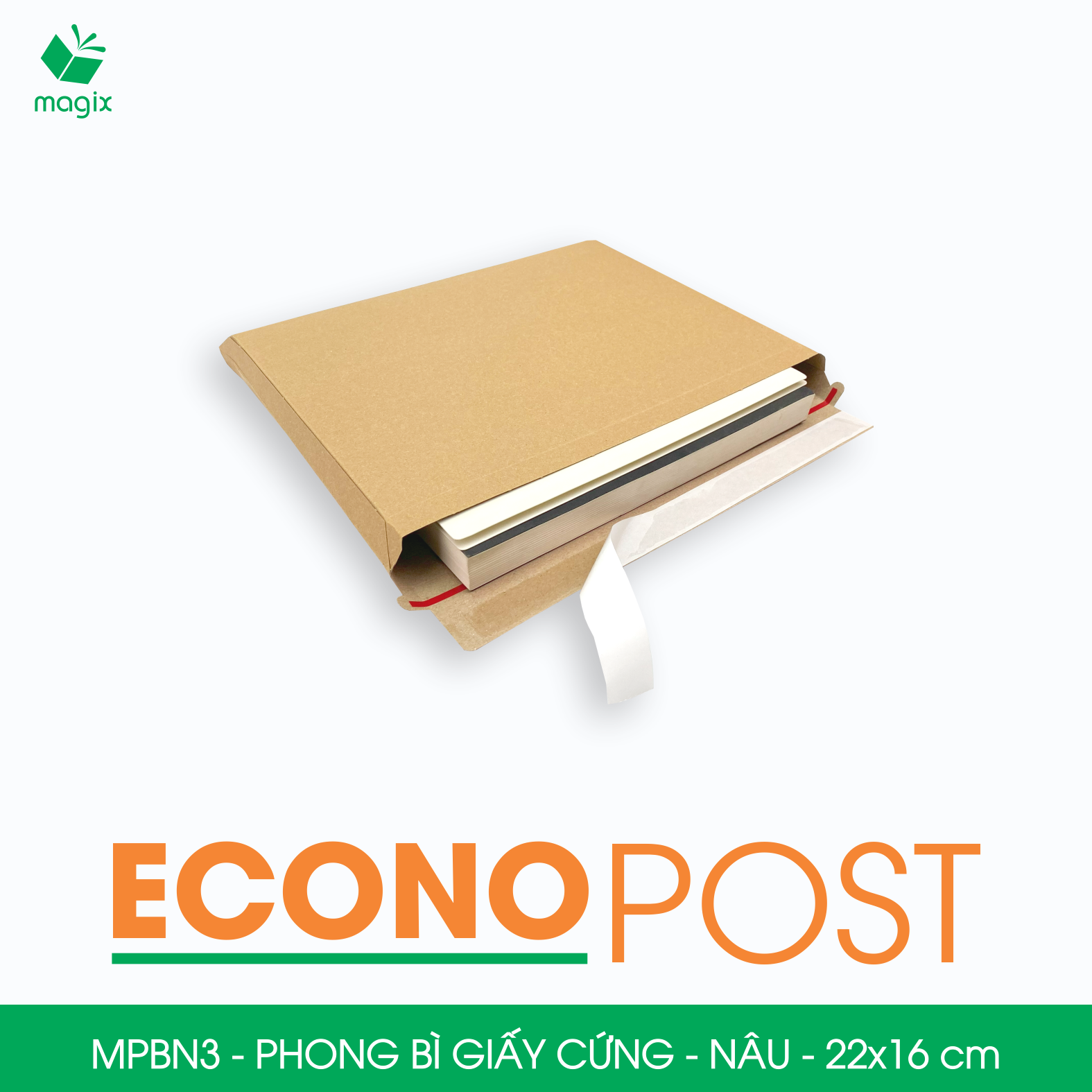MPBN3 - 22x16 cm - Combo 60 phong bì giấy cứng đóng hàng màu nâu thay thế túi gói hàng