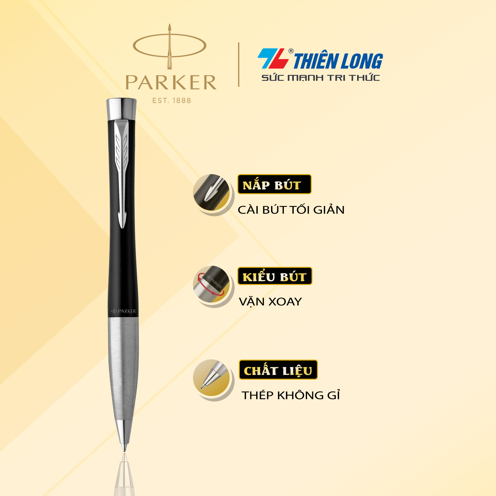 Bút bi cao cấp Parker Urban Twist URB X-Muted Black CT TB-S0735950 - Thép không gỉ