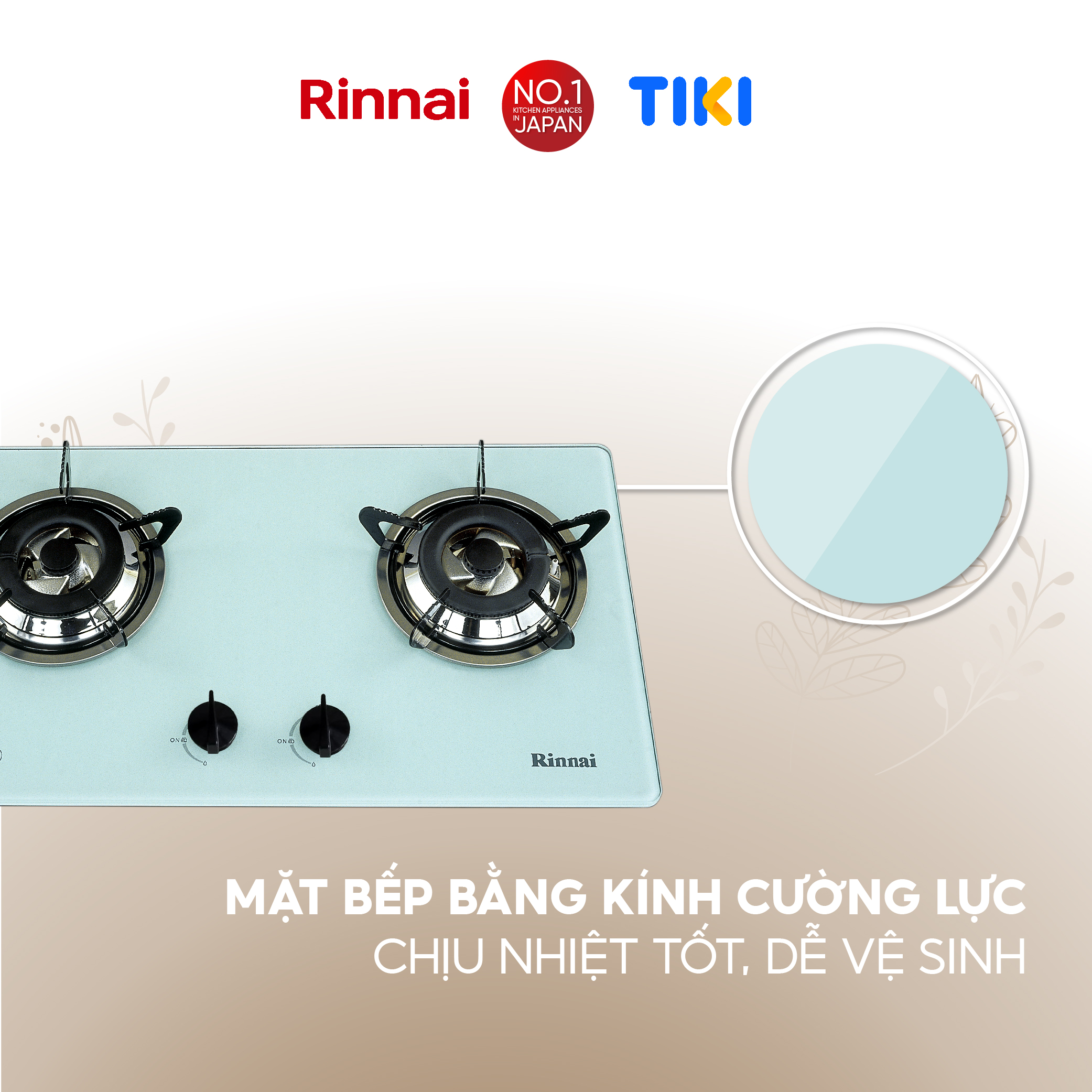 Bếp gas âm Rinnai RVB-2WGN mặt bếp kính và kiềng bếp men - Hàng chính hãng.