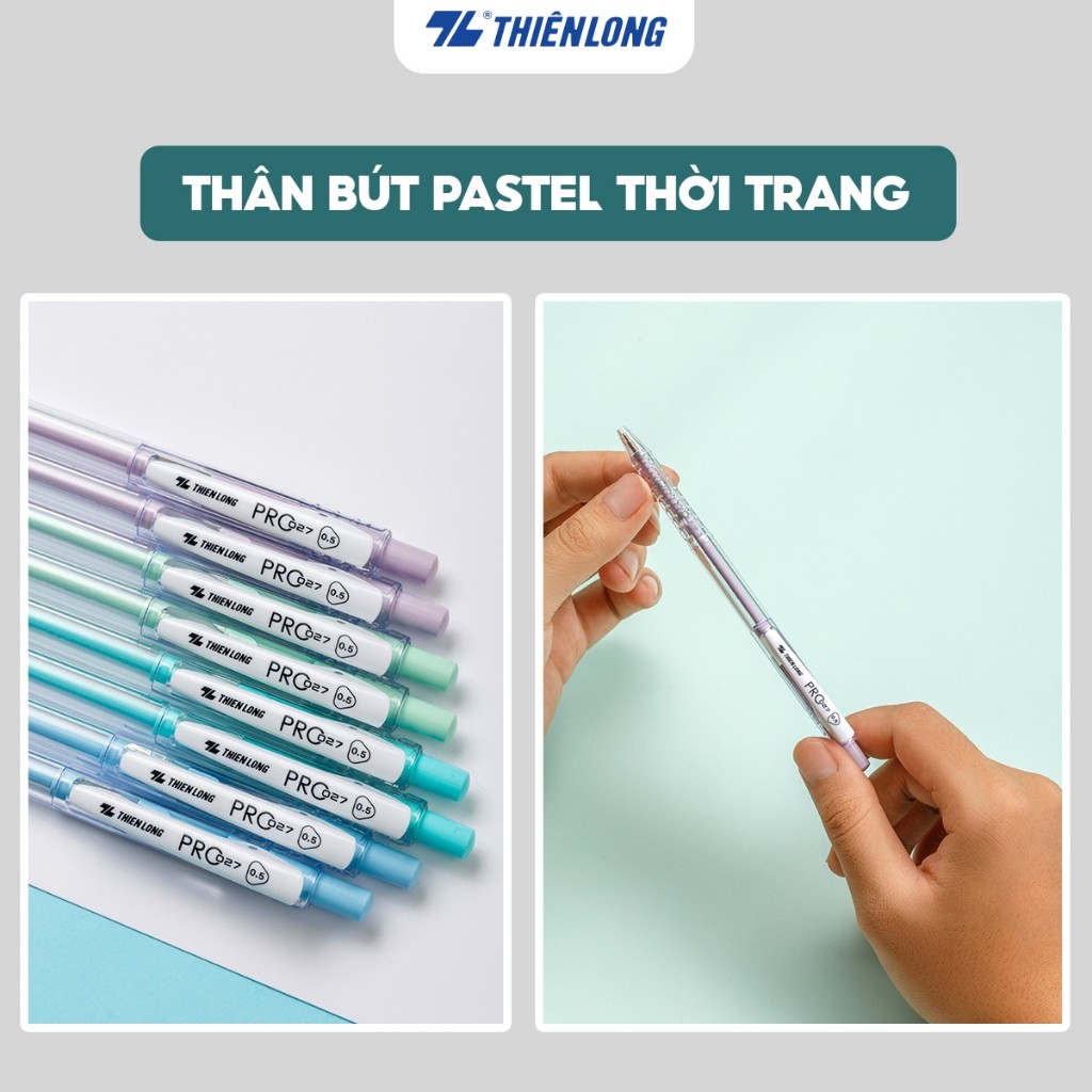 Combo 5/10/20 Bút bi Thiên Long PRO 027 ngòi cao cấp 0.5mm, thân bút màu pastel thời trang tự động thu ngòi TL-105