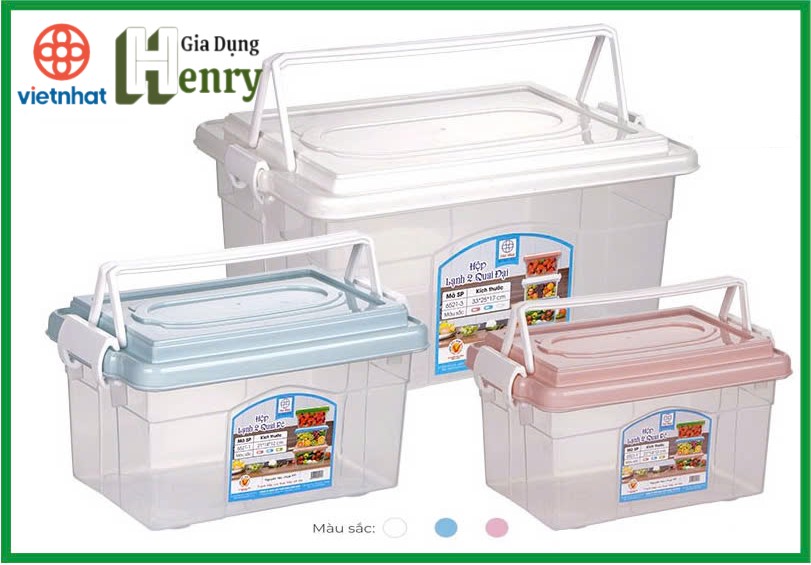 Hộp nhựa đựng đồ, đựng thực phẩm đa năng có nắp gài và quai xách tiện lợi nhựa PP trong suốt thương hiệu VIệt Nhật