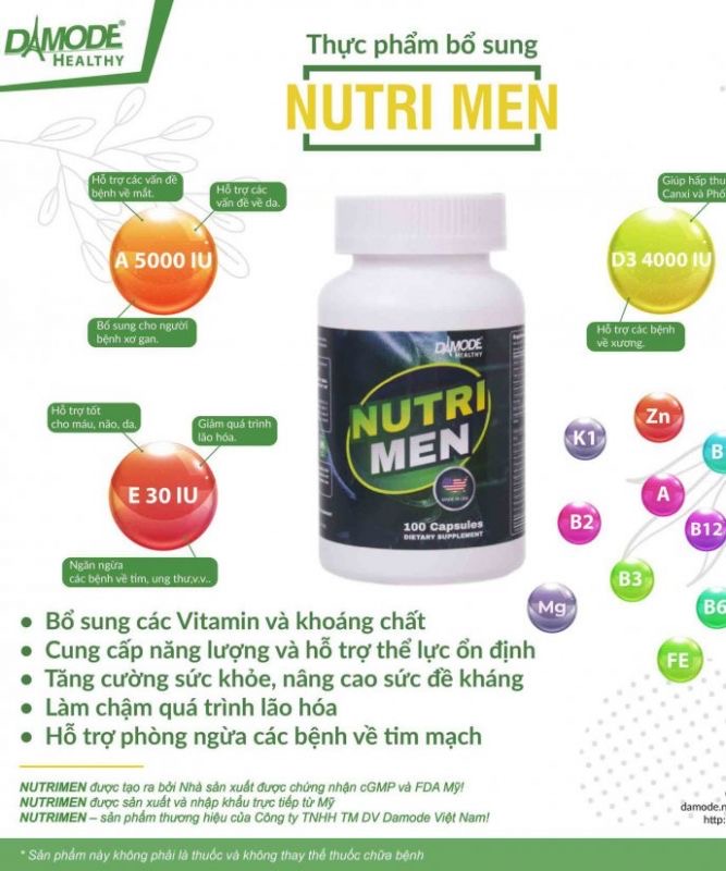 Viên uống bổ sung Vitamin khoáng chất NUTRIMEN Damode lọ 100 viên