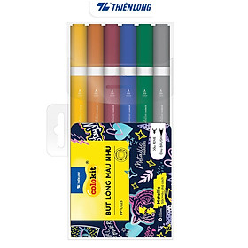 Bút lông 6/12 màu nhũ Fiber Pen Metallic Thiên Long Colokit - Màu nhũ lấp lánh, vẽ được trên giấy đen