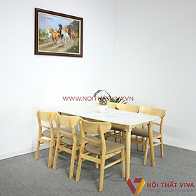 Bộ Bàn Ăn 6 Ghế Vân Đá Trắng