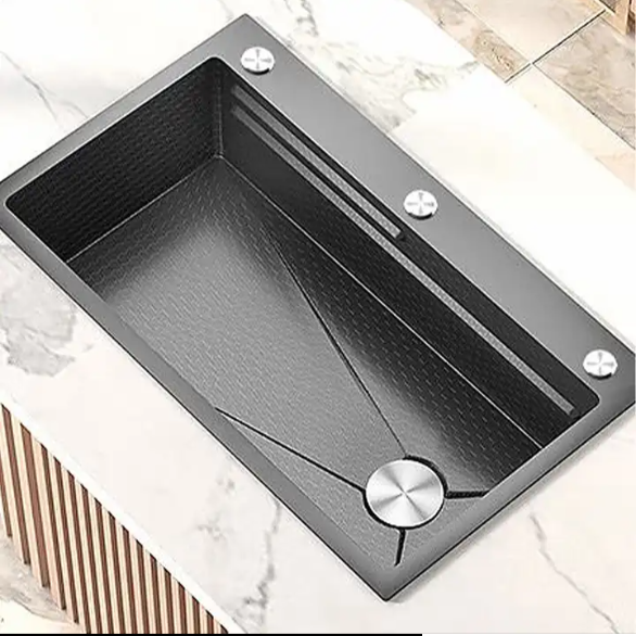 Chậu rửa bát inox304 chống xước 7546 nano đen dày 3li, vòi rửa bát nóng lạnh Vuông, xiphong, khay inox, bình nước rửa bát, xịt rửa ly cốc