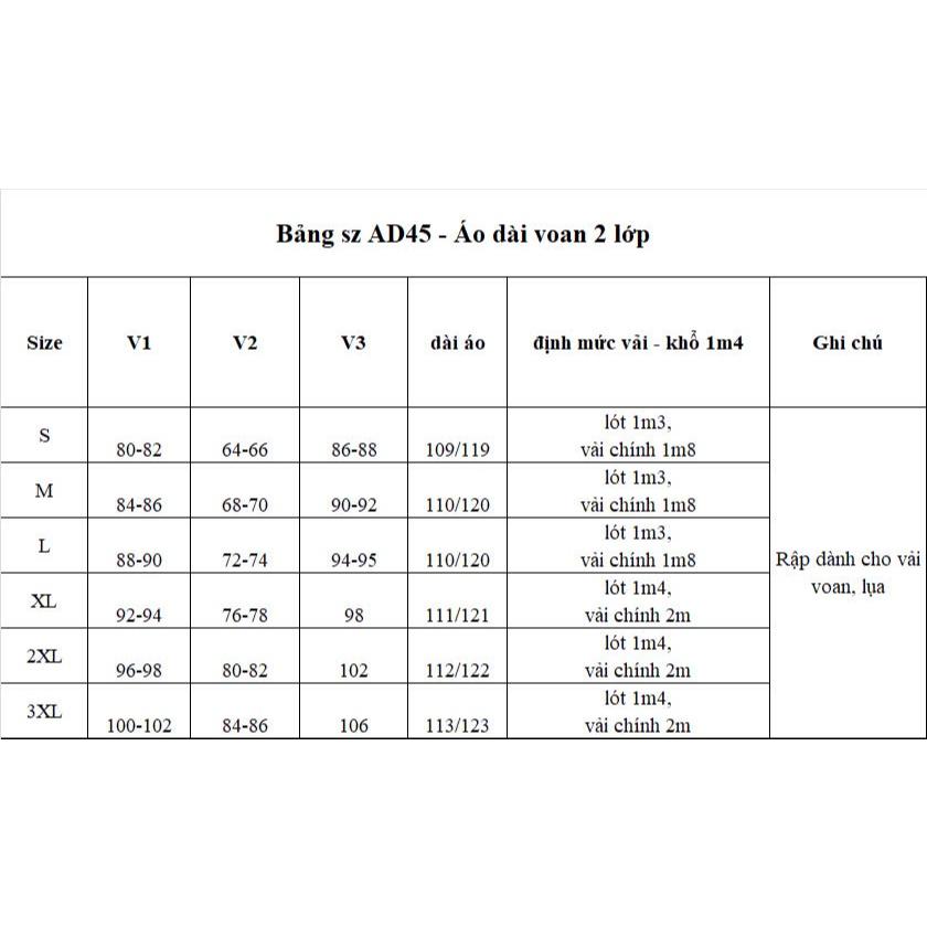 Rập giấy A0 áo dài voan 2 lớp người lớn mã AD45