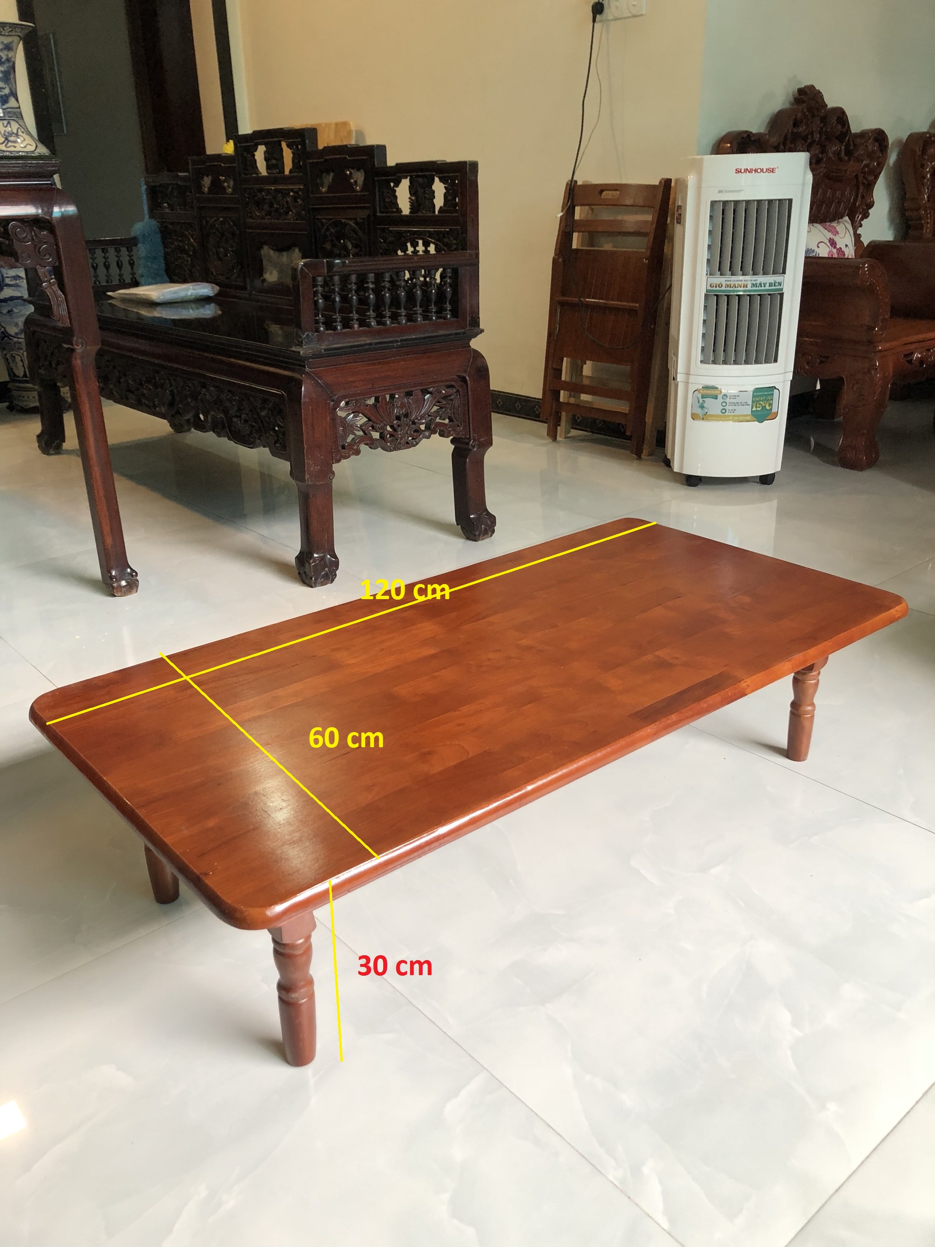 Bàn trà kiểu Nhật gỗ tự nhiên VIMOS ,xếp gọn dễ dàng, size 60 x 120 x cao 30cm