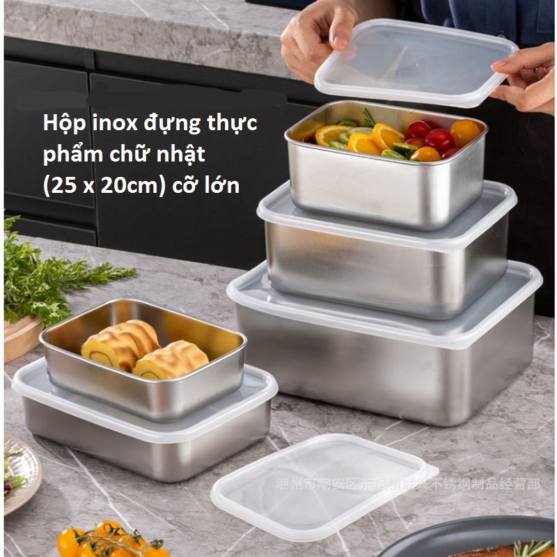 HỘP ĐỰNG THỨC ĂN BẰNG INOX CỠ LỚN CÓ LẮP ĐẬY. - Hàng chính hãng