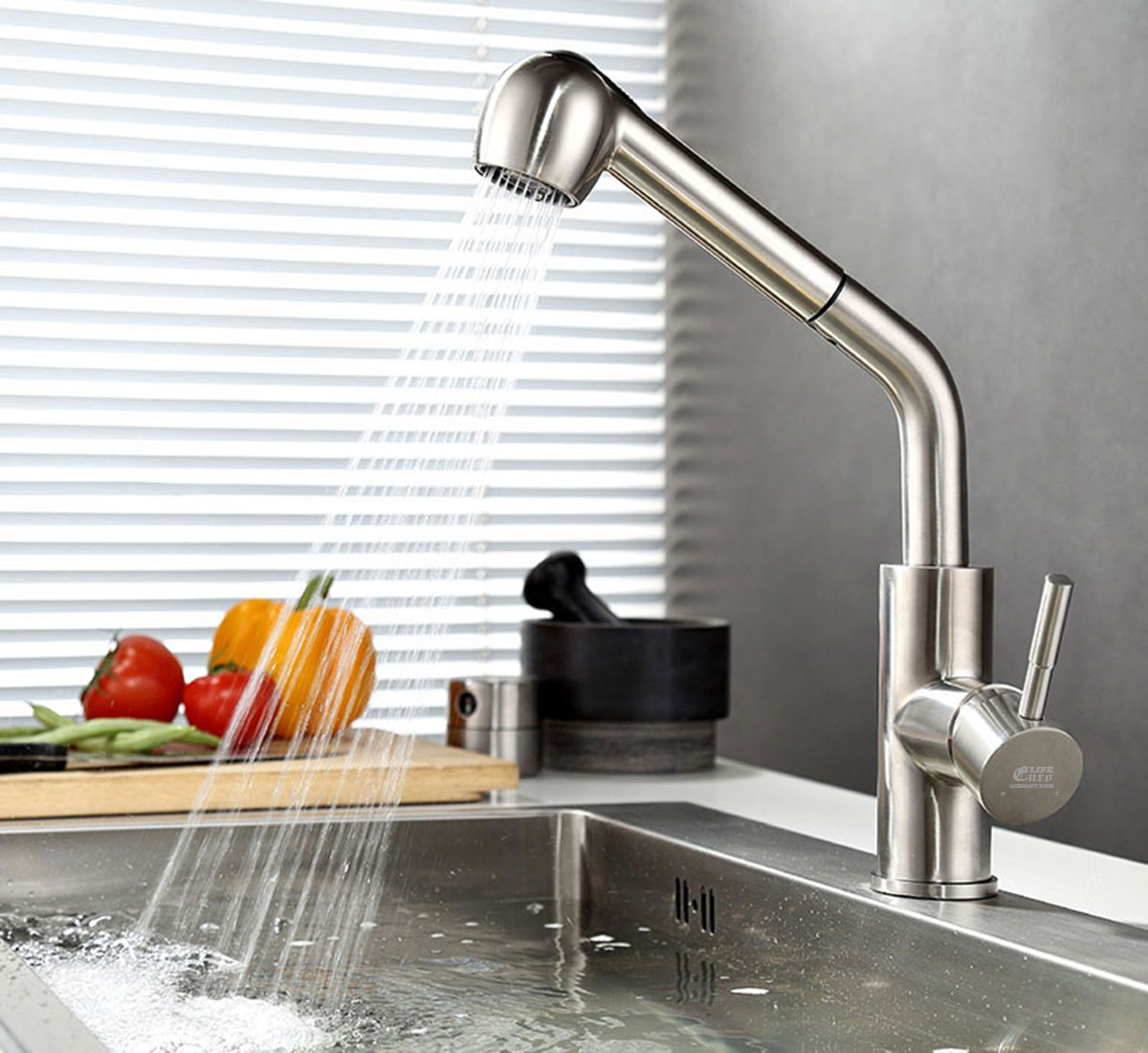 Vòi rửa chén nóng lạnh 2 chế độ chảy, dây kéo Inox SUS 304 Eurolife EL-T10R