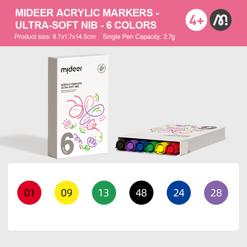 Bút đánh dấu màu dạ nước Mideer Acrylic Markers, Bút nhớ highlight cho bé